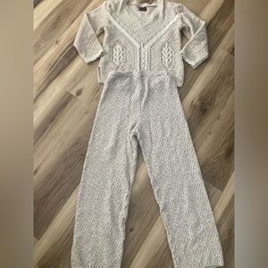 Andrita Womens Knitted Lounge Beige Sweater Pants Set S/m Cotton